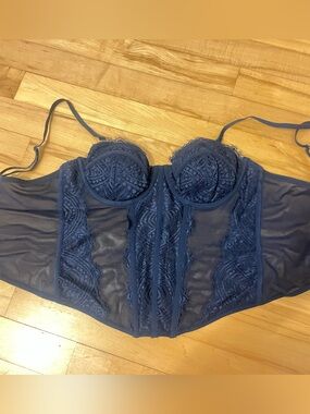 Garage Navy Blue Lace Bustier Tank Top